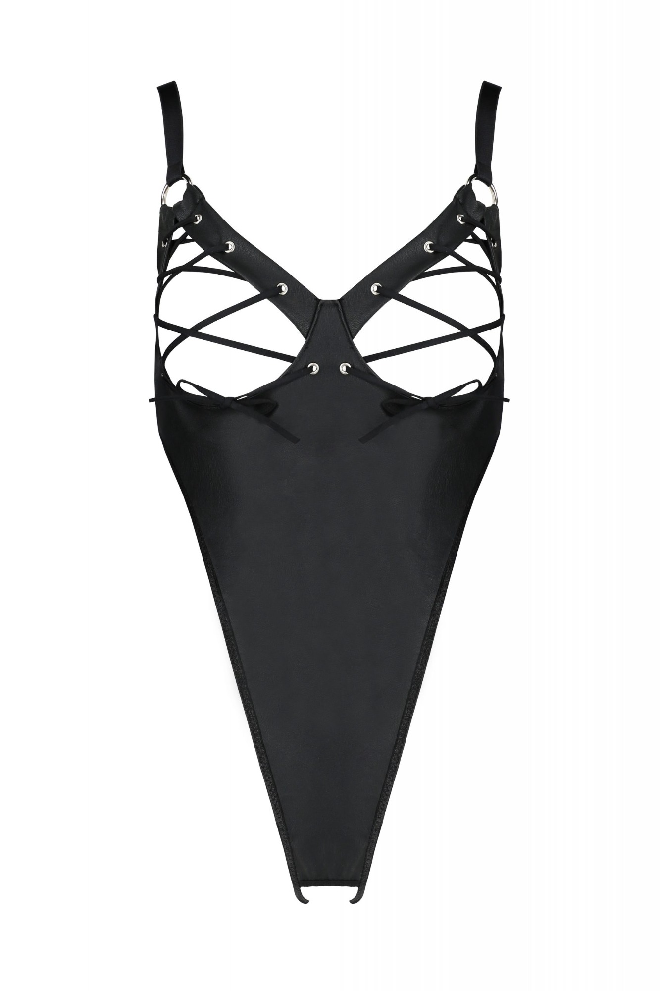 Body Crotchless din Piele Ecologica Celine, Negru, S/M