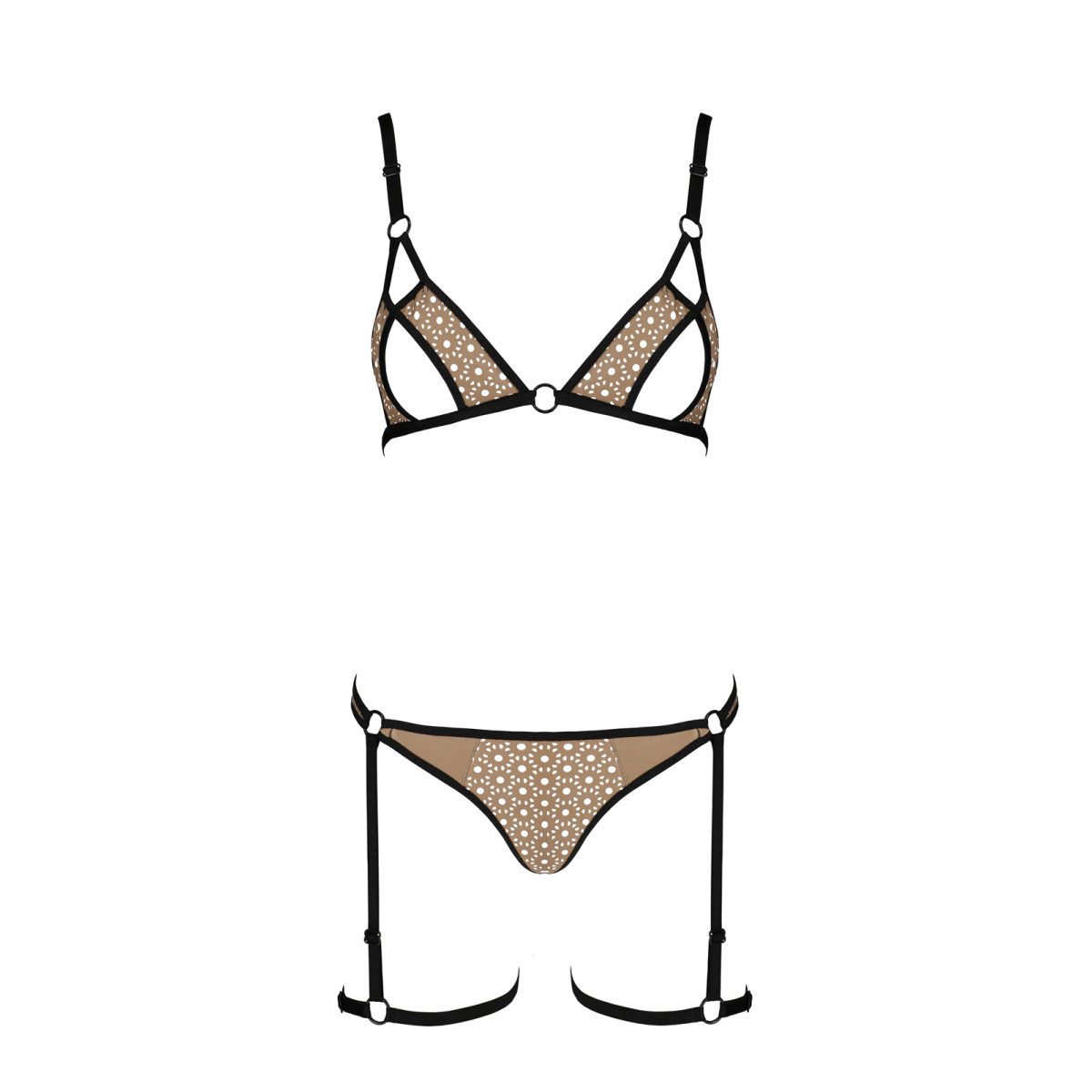 Set 2 Piese Gabi din Piele Ecologica Perforata, Bej/Negru, L/XL