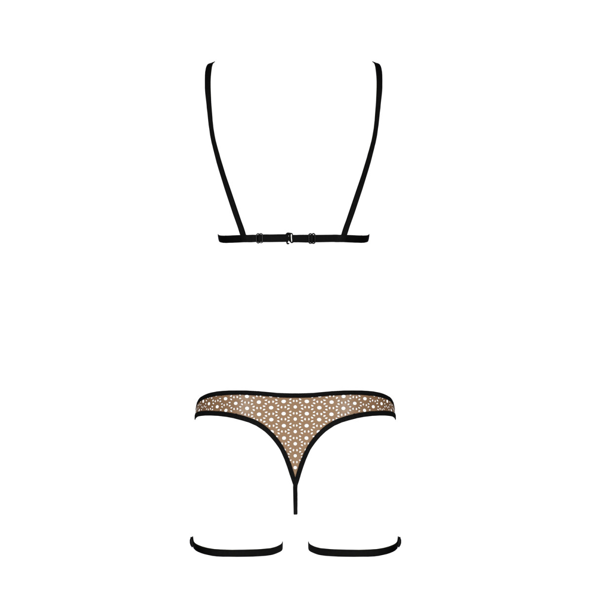 Set 2 Piese Gabi din Piele Ecologica Perforata, Bej/Negru, L/XL
