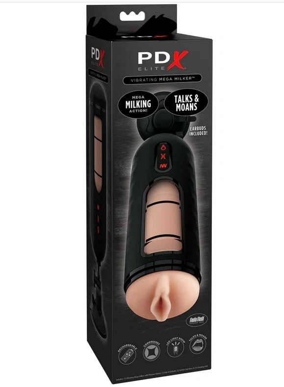 Masturbator Vibrating Mega Milker Talks&Moans, 7 Moduri Vibratii, 9 Moduri Suctiune, USB, Natural