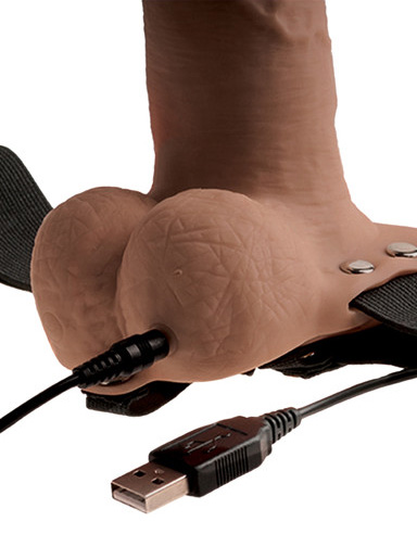 Strap-on Hollow Vibrator Fetish Fantasy, 10 Moduri Vibratii, PVC, Natural 17.8 cm