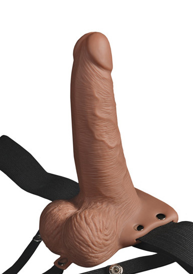 Strap-on Hollow Vibrator Fetish Fantasy, 10 Moduri Vibratii, PVC, Natural 17.8 cm