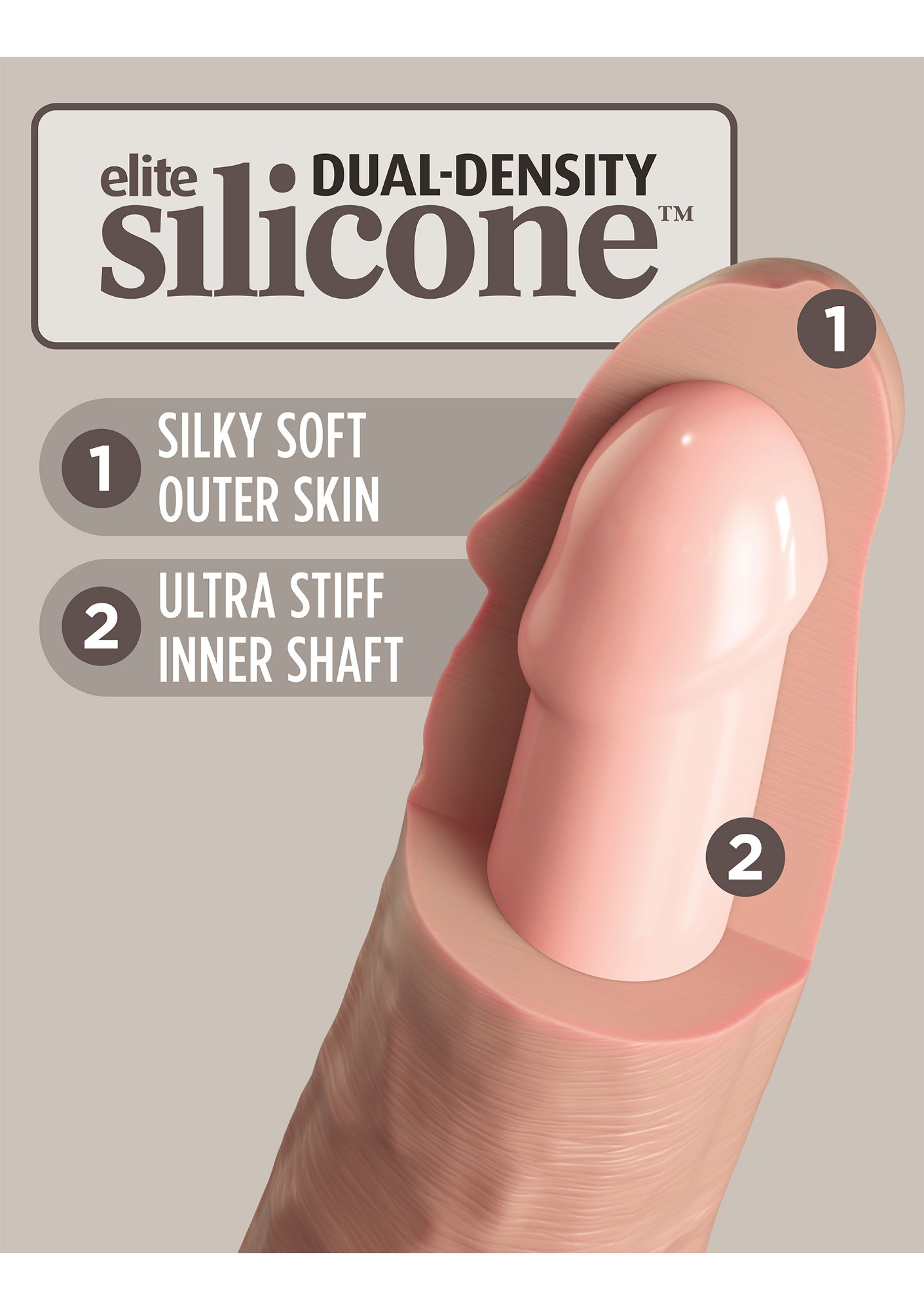 Dildo Realist King Cock Elite Silicon Dubla Densitate Ventuza Puternca Natural 17.8 cm