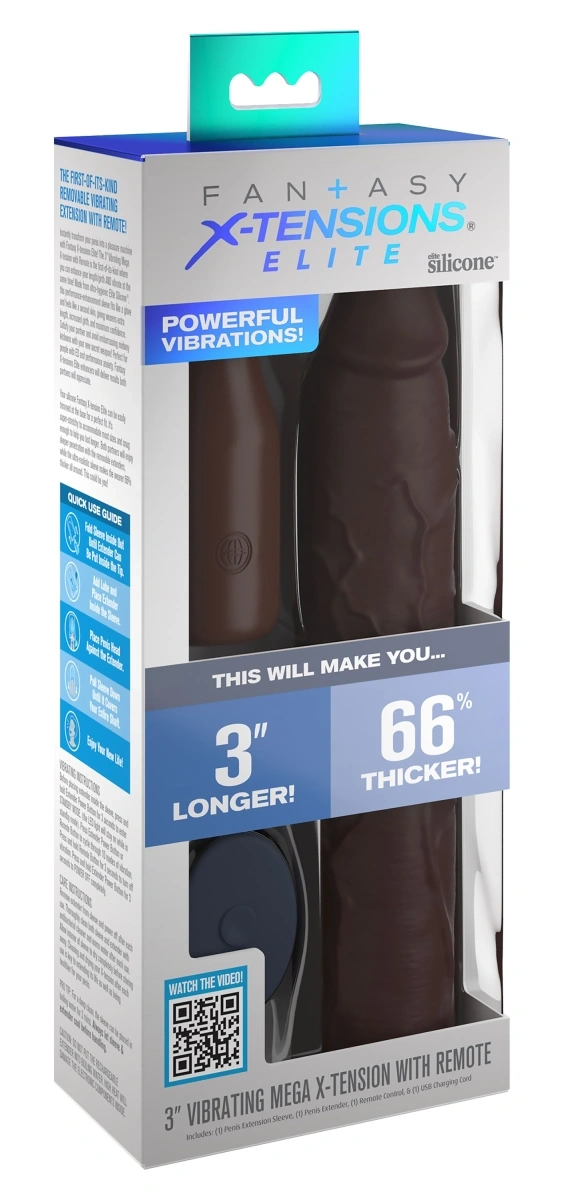 Prelungitor Penis cu Vibratii Fantasy X-Tensions Elite, Remote Control, Silicon, Maro, 22.9 cm