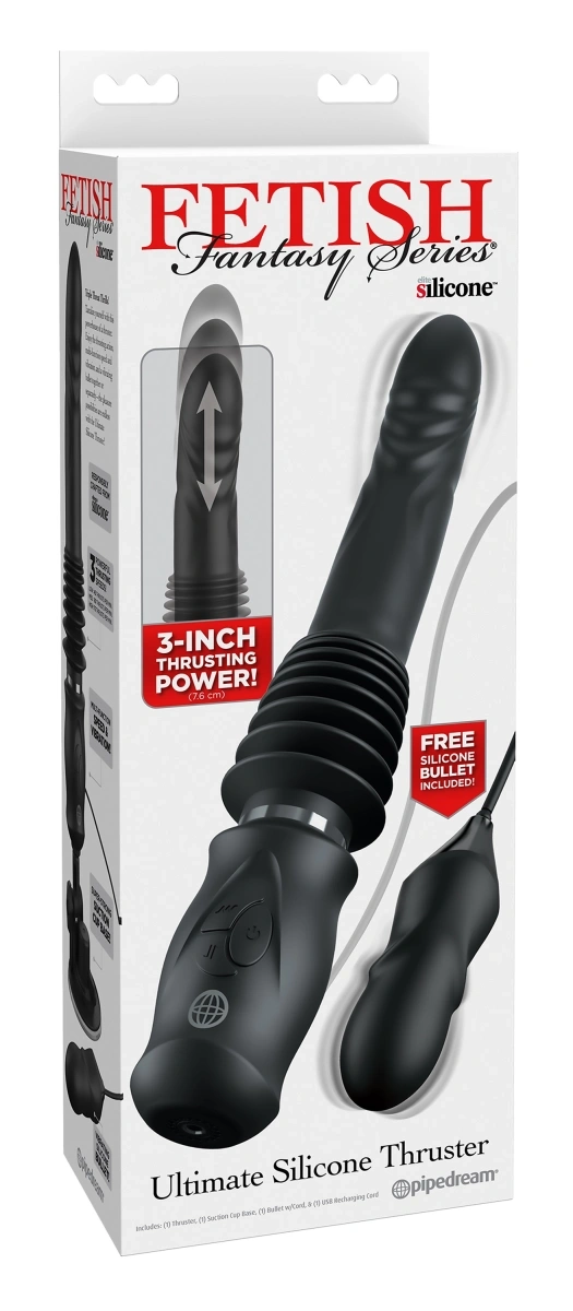 Stimulator Ultimate Silicone Thruster, 10 Moduri Vibratii, 3 Moduri Impingere, Silicon, USB, Negru, 29 cm