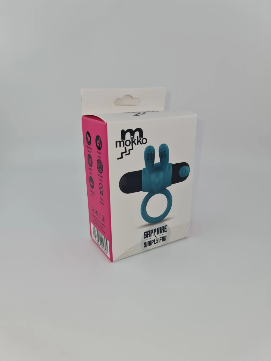 Inel Penis Sapphire, 10 Moduri Vibratii, Silicon, USB, Albastru, Mokko Toys, Simply Fun