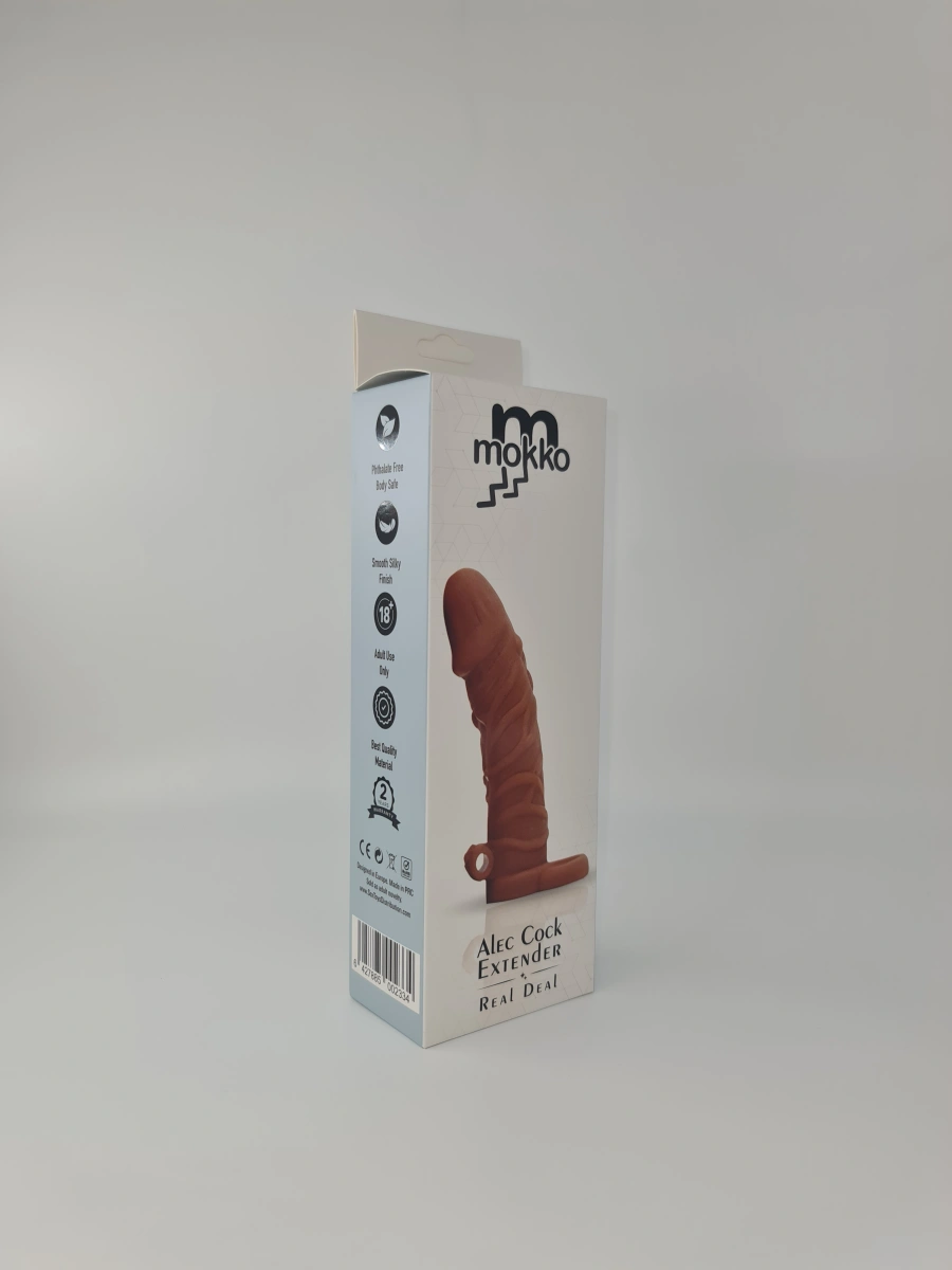 Prelungitor Penis Alec Cock Extender +1 cm, Silicon Lichid, Maro, Mokko Toys, Real Deal