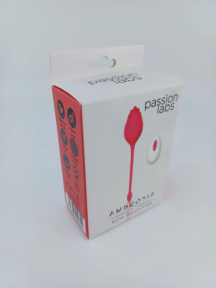 Ou Vibrator Ambrosia, 10 Moduri Vibratii, Remote Control, Silicon, USB, Roz, 19 cm, Passion Labs, Rose Collection