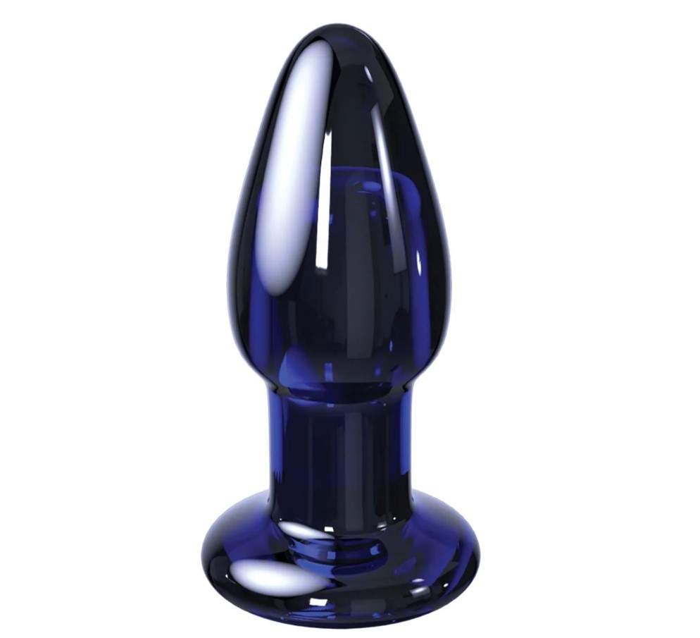 Dop Anal Vibro Plug Glass, Remote Control,10 Moduri Vibratii, Sticla Premium, USB, Albastru, 10.3 cm, Guilty Toys, Backdoor Pleasure