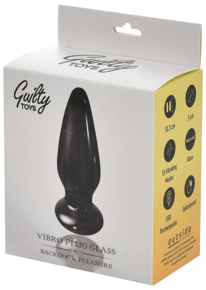 Dop Anal Vibro Plug Glass, Remote Control,10 Moduri Vibratii, Sticla Premium, USB, Albastru, 10.3 cm, Guilty Toys, Backdoor Pleasure