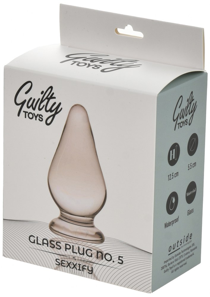 Dop Anal Glass Plug No. 5, Sticla Premium, Transparent, 12.5 cm, Guilty Toys, Sexxify