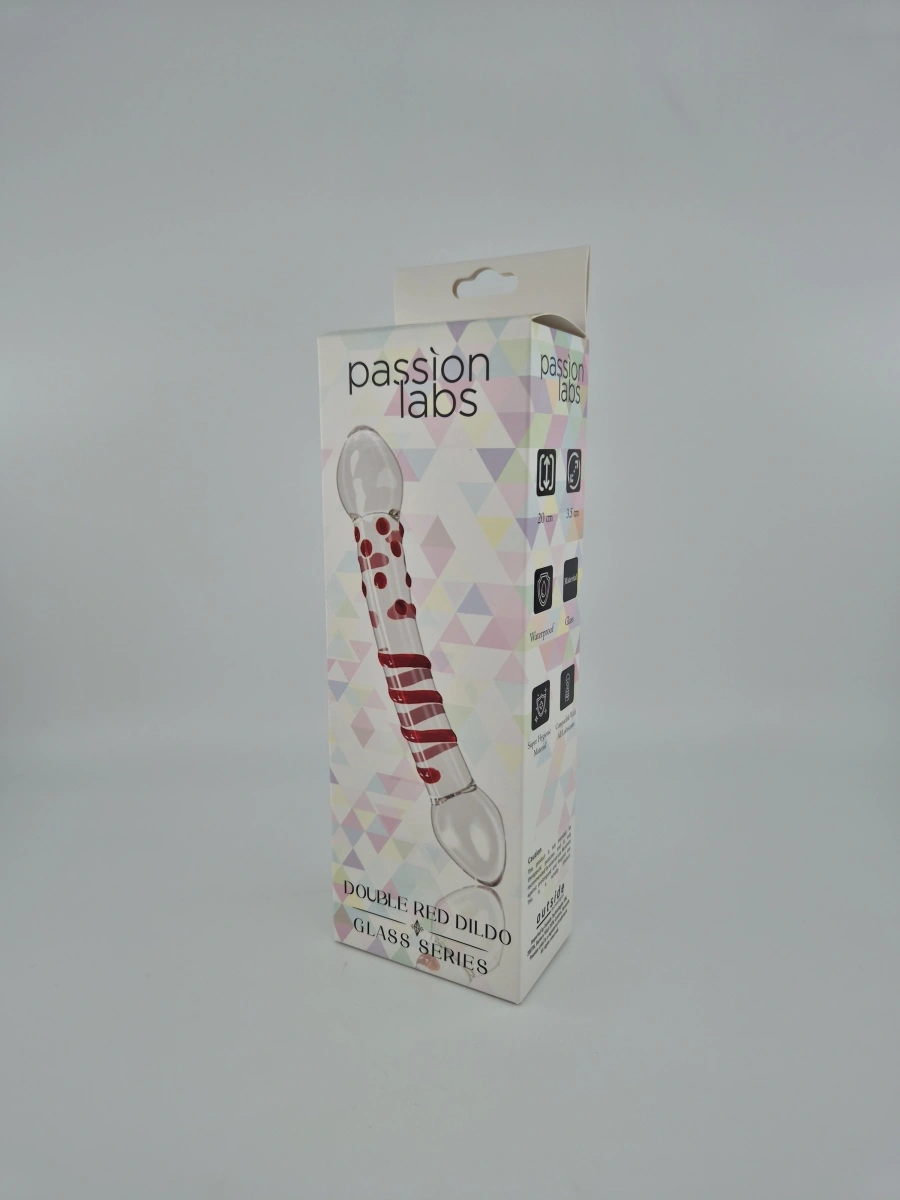 Dildo Double Red, Sticla Premium, Rosu, 20 cm, Passion Labs, Glass Series