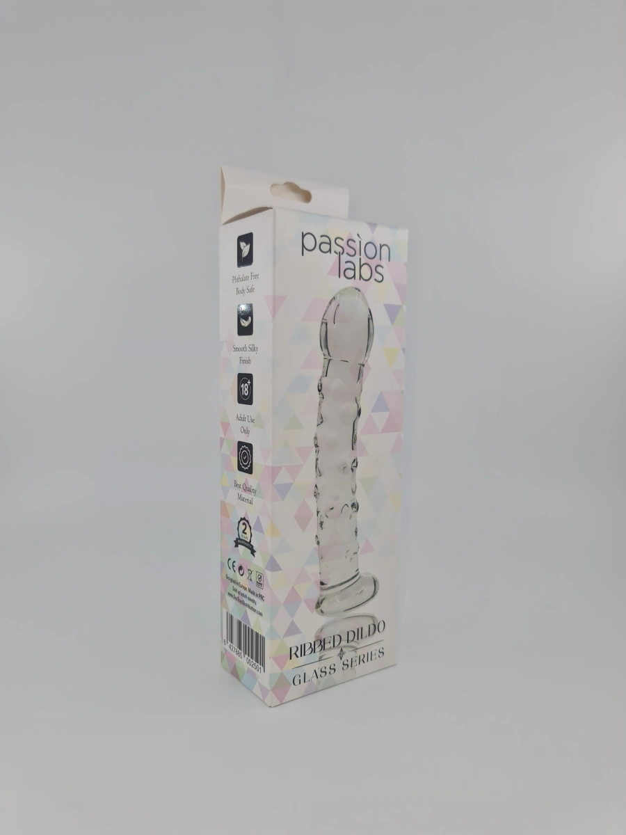 Dildo Ribbed, Sticla Premium, Transparent, 17 cm, Passion Labs, Glass Series