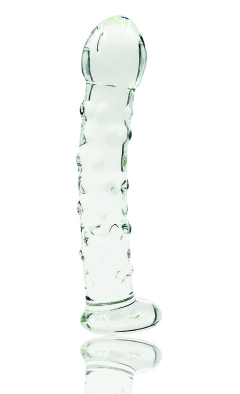 Dildo Ribbed, Sticla Premium, Transparent, 17 cm, Passion Labs, Glass Series