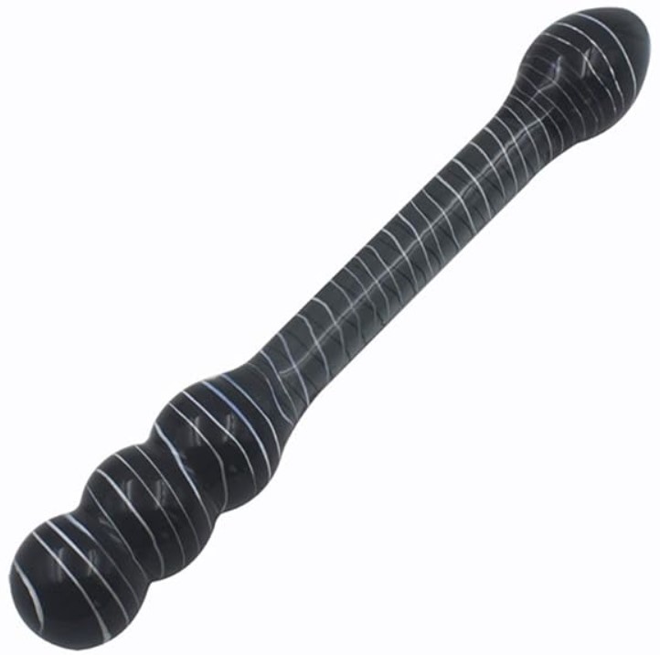 Dildo Black Double Dildo, Sticla Premium, Negru, 20 cm, Passion Labs, Glass Series