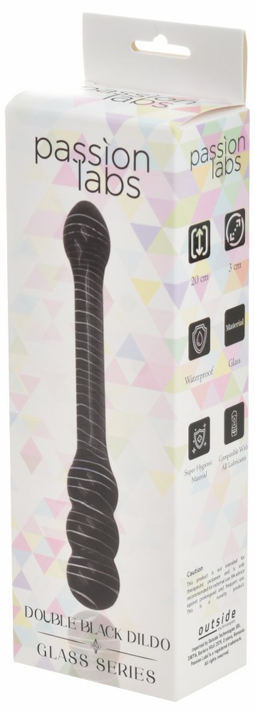 Dildo Black Double Dildo, Sticla Premium, Negru, 20 cm, Passion Labs, Glass Series