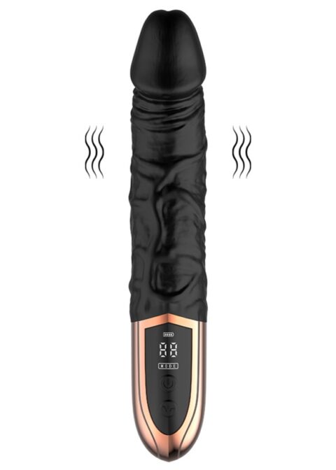 Vibrator Black Orchid, Ecran LCD, 12 Moduri Vibratii, Silicon, USB Magnetic, Negru, 23 cm, JGF Toys