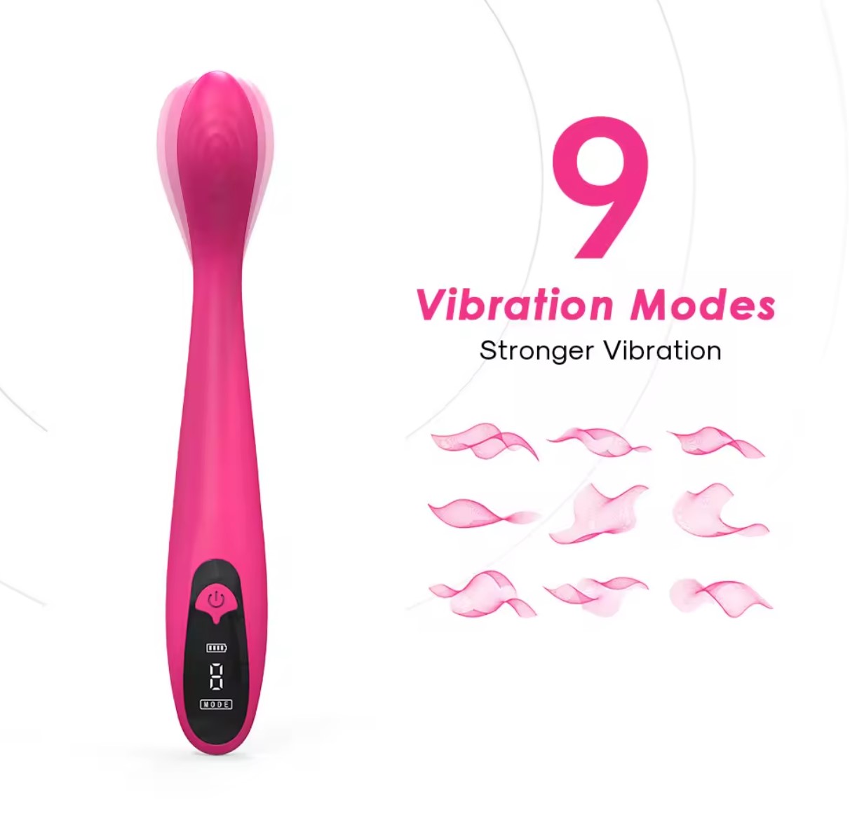 Vibrator Lily, 9 Moduri Vibratii, Silicon, Ecran LCD, USB Magnetic, Roz, 19.5 cm, Mokko Toys, Velvet Obsession