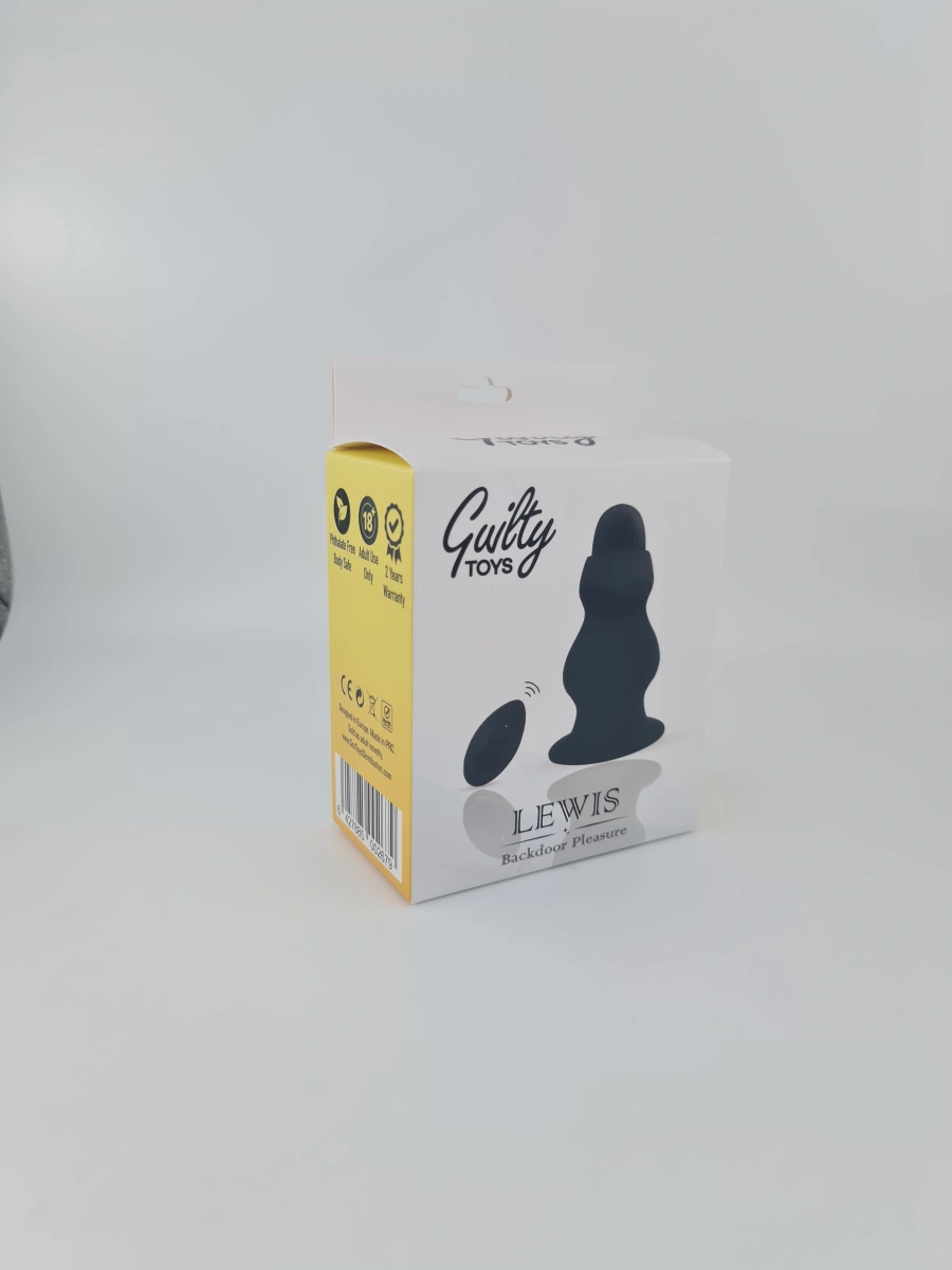 Dop Anal Lewis, 10 Moduri Vibratii, Remote Control, Silicon, USB, Negru, 10 cm, Guilty Toys, Backdoor Pleasure