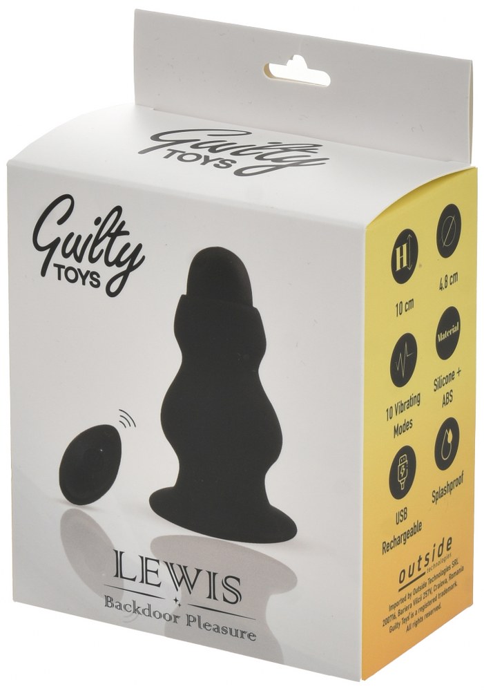 Dop Anal Lewis, 10 Moduri Vibratii, Remote Control, Silicon, USB, Negru, 10 cm, Guilty Toys, Backdoor Pleasure