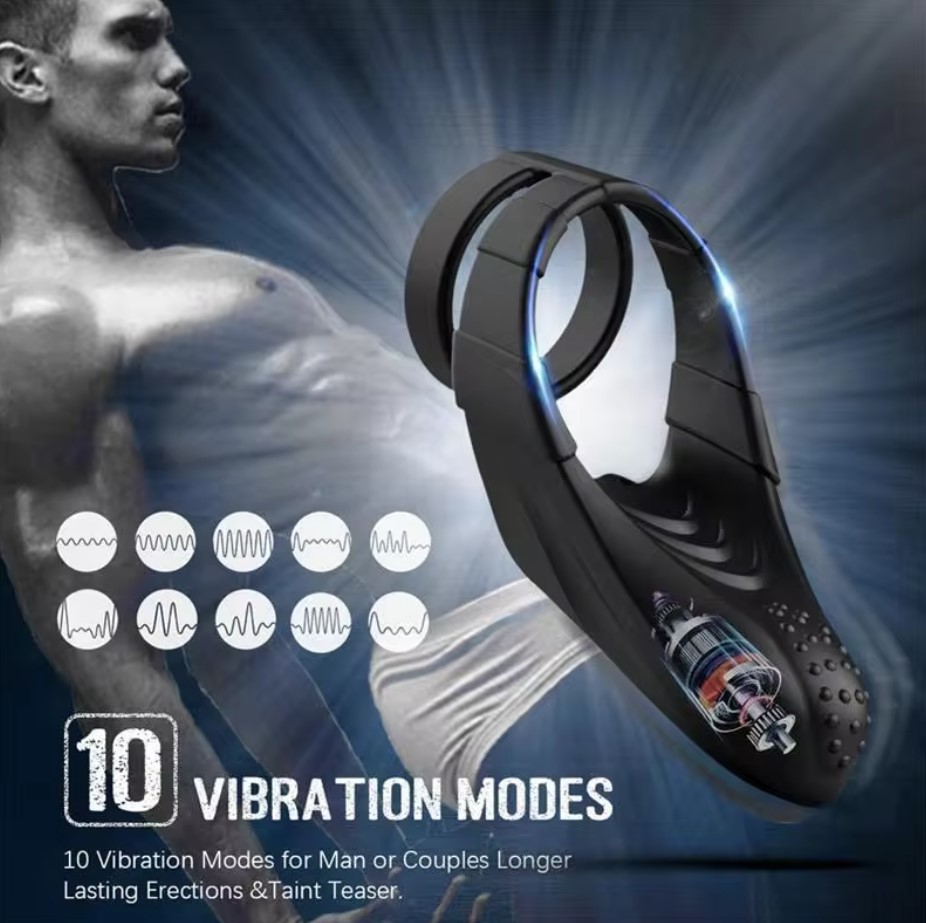 Inel Penis Maxton, 10 Moduri Vibratii, Silicon, USB, Negru, Guilty Toys, Mighty Warrior