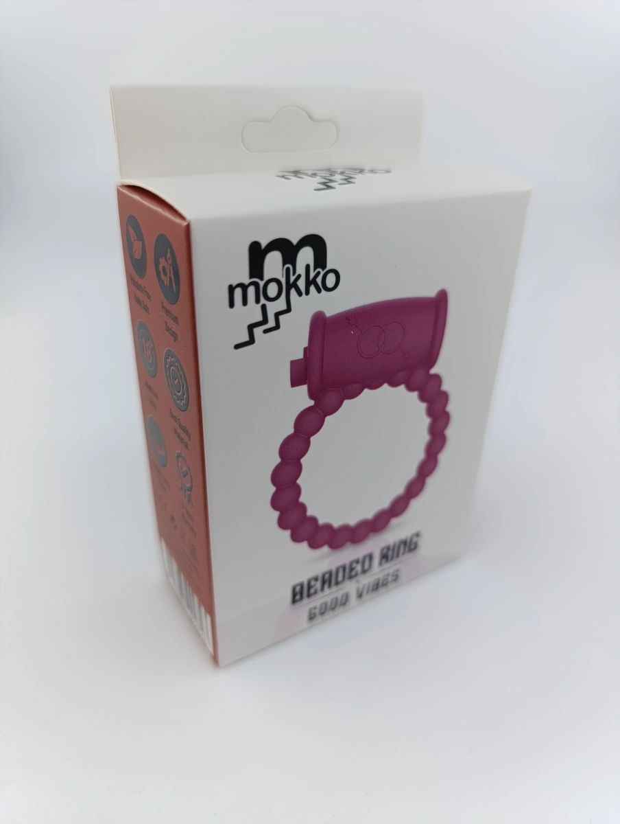 Inel de Penis Beaded Ring cu Vibratii, Silicon, Mov, Mokko Toys, Good Vibes