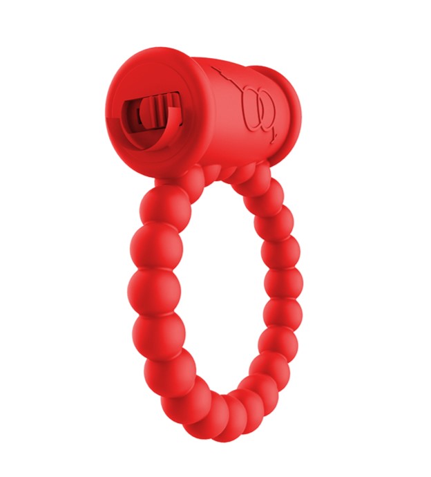 Inel de Penis Beaded Ring cu Vibratii, Silicon, Rosu, Mokko Toys, Good Vibes