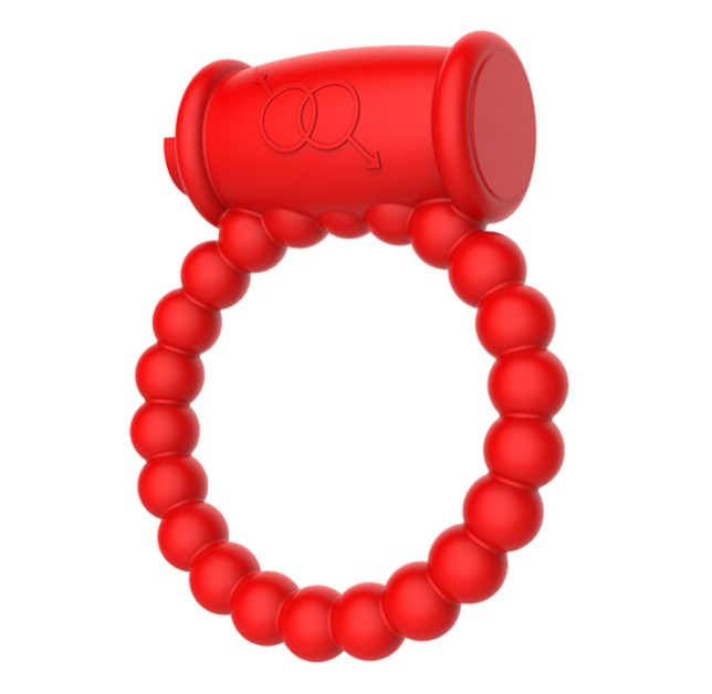 Inel de Penis Beaded Ring cu Vibratii, Silicon, Rosu, Mokko Toys, Good Vibes