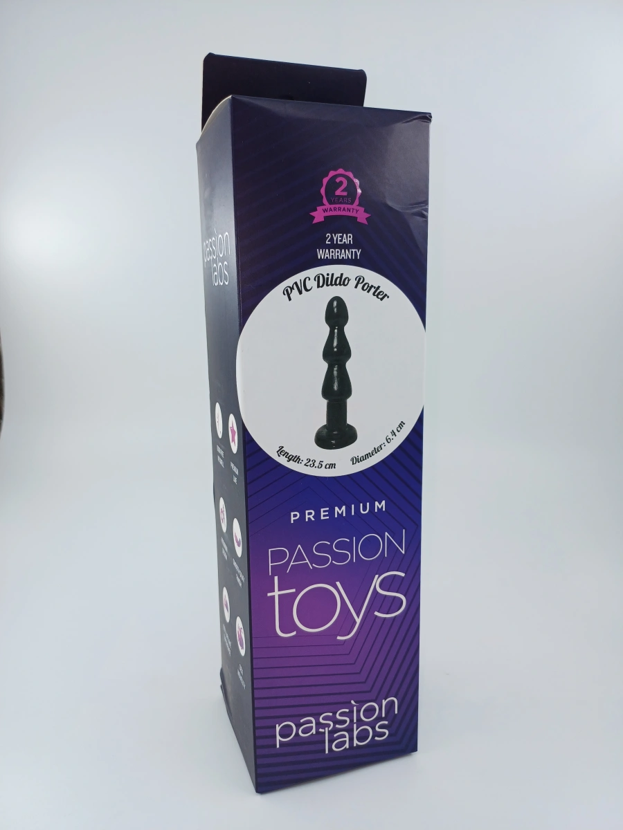 Dildo Porter cu Ventuza, PVC, Negru, 23.5 cm, Passion Labs, Sensations