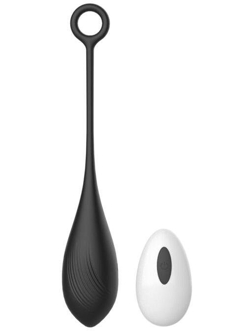 Ou Vibrator Belle Love Egg, 10 Moduri Vibratii, Remote Control, Silicon, USB, Negru, 20.4 cm, Mokko Toys, Velvet Obsession