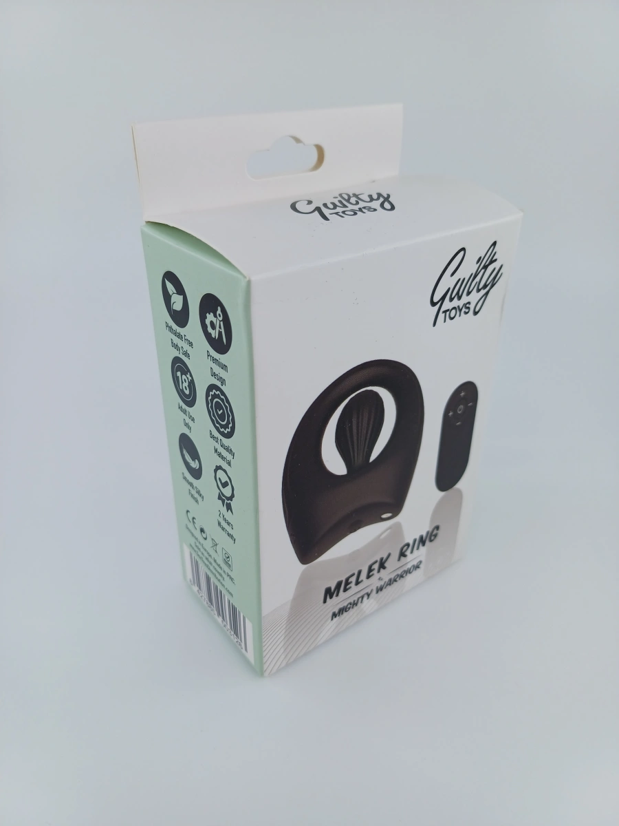 Inel Penis Melek, 10 Moduri Vibratii, Remote Control, Silicon Lichid, USB Magnetic, Negru, Guilty Toys, Mighty Warrior