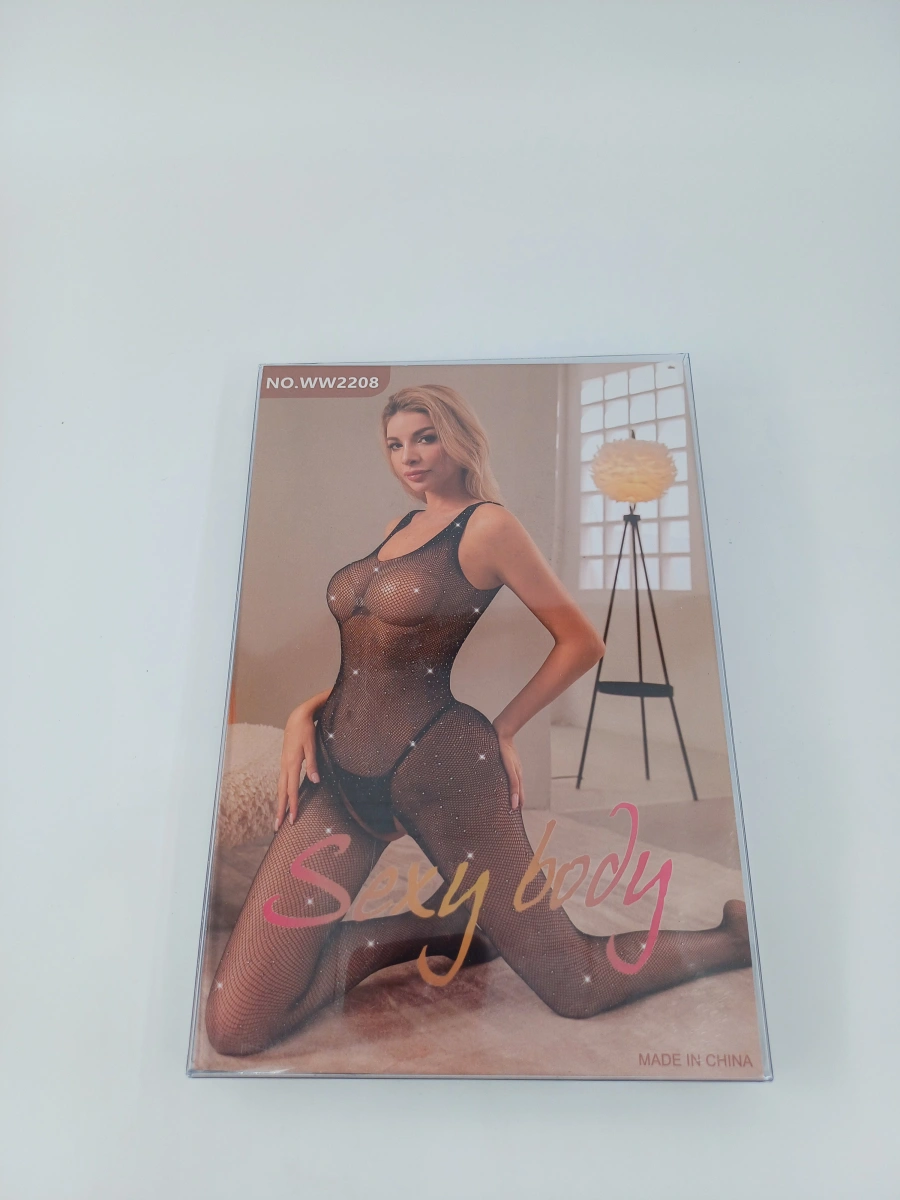 Bodystocking Crotchless Crystal Look, Negru, S/M