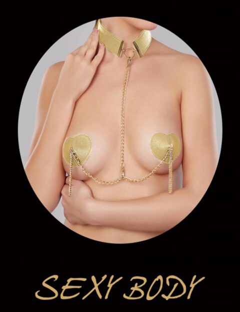 Set Acoperitoare Sfarcuri si Choker Sexy Hearties, Auriu