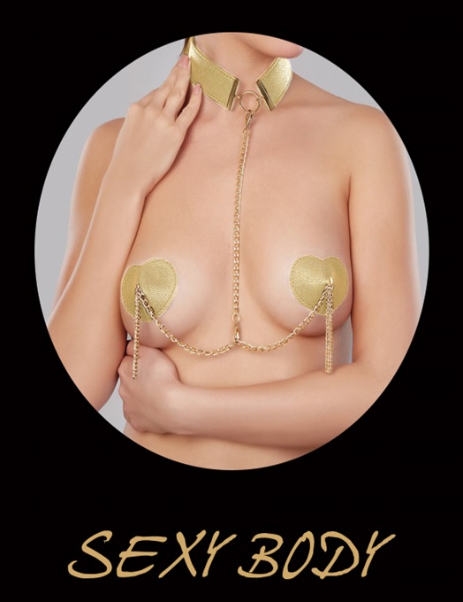 Set Acoperitoare Sfarcuri si Choker Sexy Hearties, Auriu