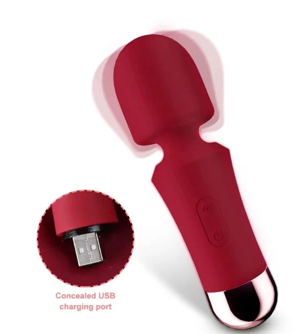 Vibrator Mini Charming Wand, 10 Moduri Vibratii, Silicon, USB, Rosu, 12.5 cm, Passion Labs, Sensations