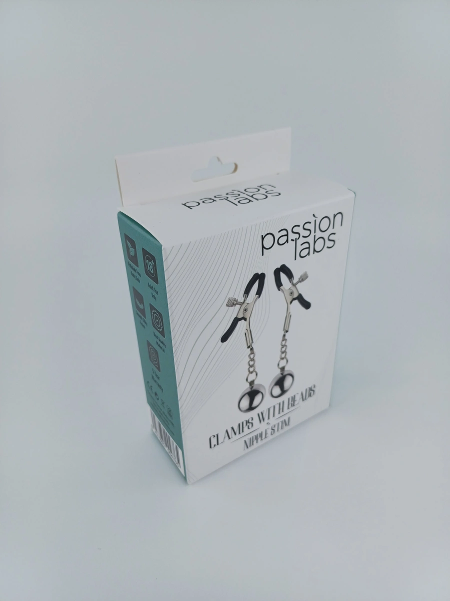 Clame Sfarcuri Clamps with Beads, Argintiu/Negru, Passion Labs, Nipple Stim