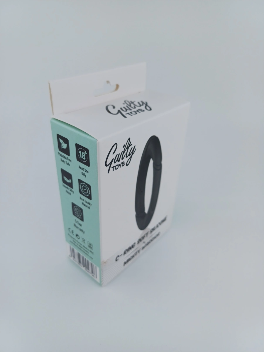 Inel Penis C-Ring, Silicon Lichid, Negru, Guilty Toys, Mighty Warrior