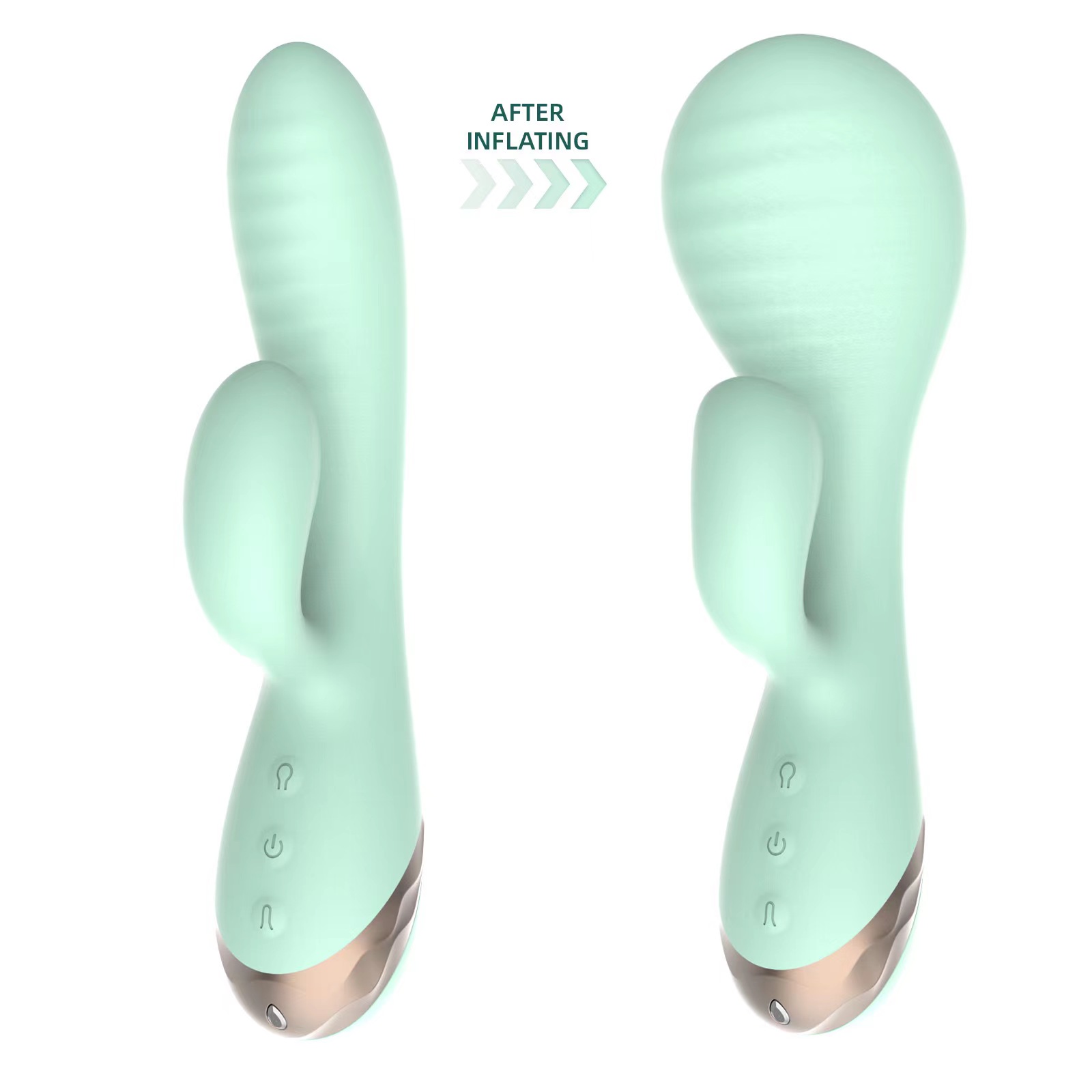 Vibrator Iepuras Inflatable Sahara, 10 Moduri Vibratii, Silicon, USB Magnetic, Verde, 19.5 cm, Passion Labs, Sensations