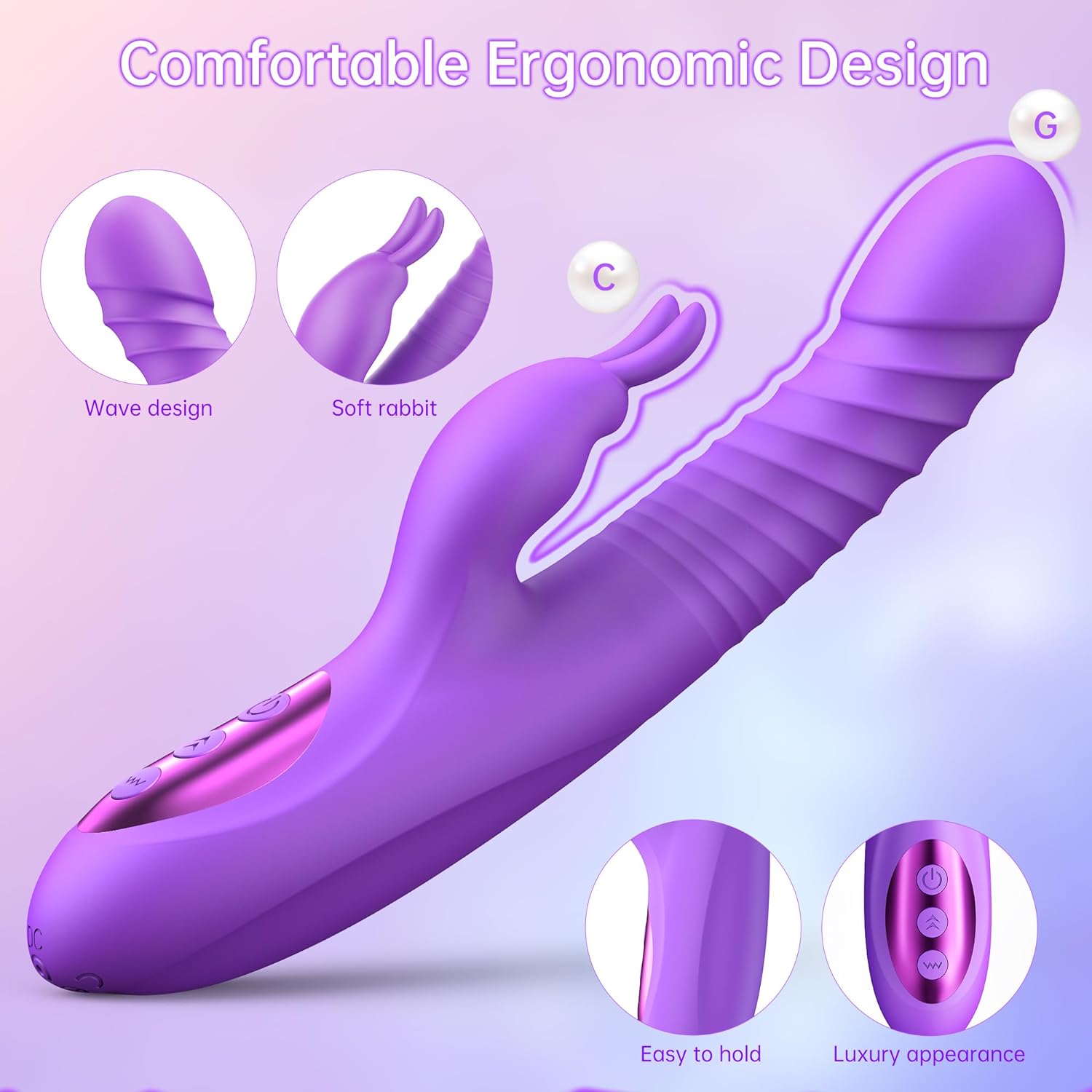Vibrator Iepuras Samira Vibrating&Rotating&Thrusting&Heating, Silicon, USB, Mov, 24.5 cm, Passion Labs, Sensations