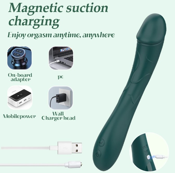 Vibrator Punctul G Thunder, 10 Moduri Vibratii, Silicon, USB, Verde, 21.8 cm, Mokko Toys, Velvet Obsession