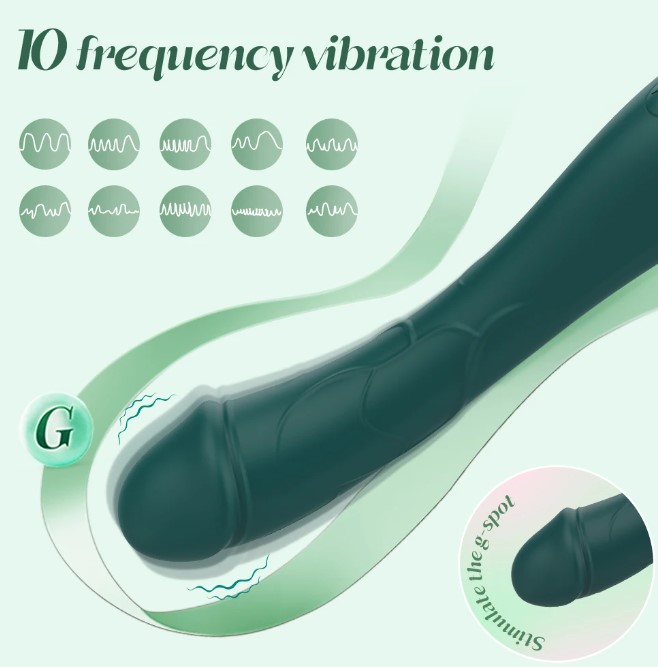 Vibrator Punctul G Thunder, 10 Moduri Vibratii, Silicon, USB, Verde, 21.8 cm, Mokko Toys, Velvet Obsession
