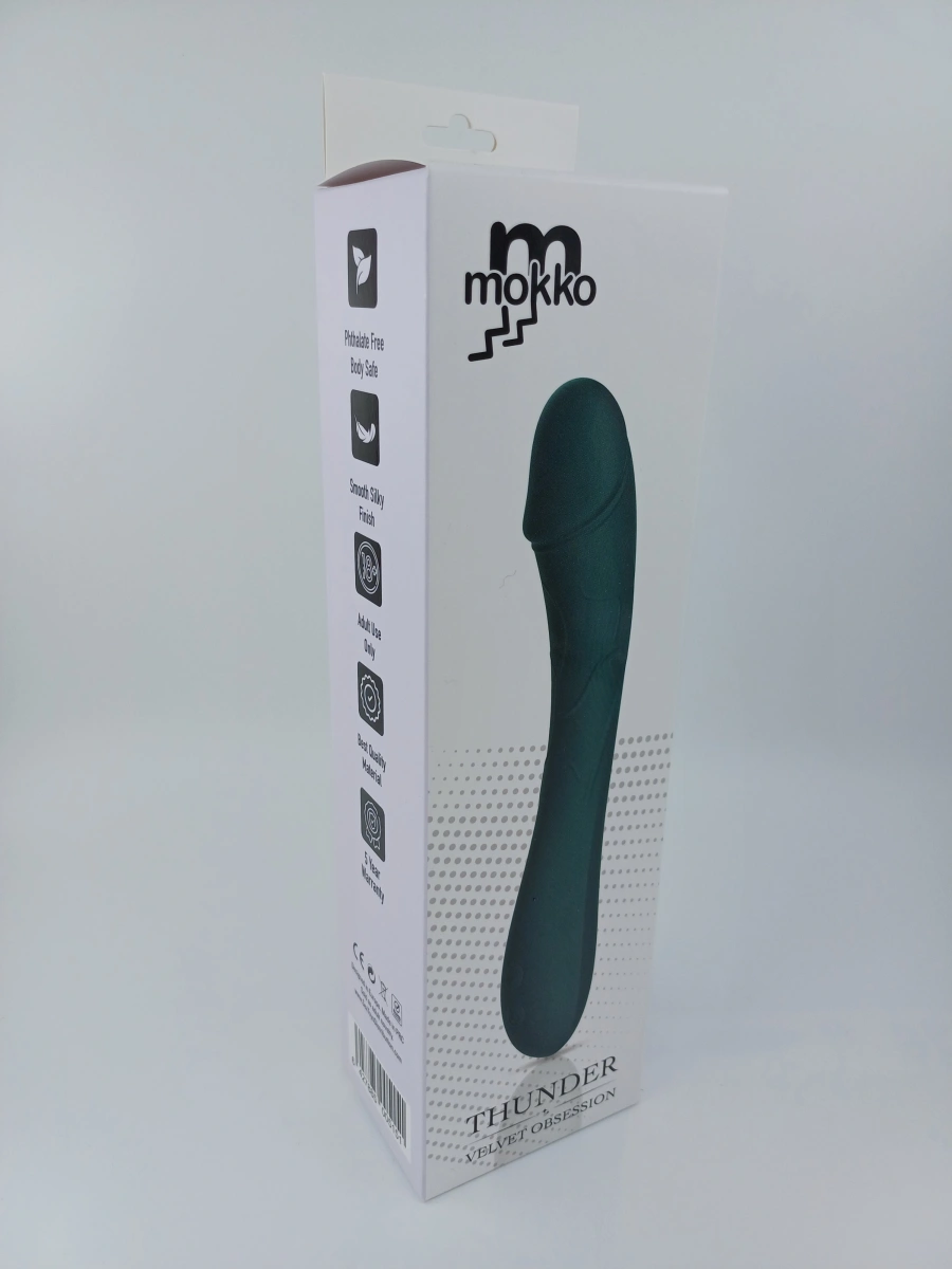 Vibrator Punctul G Thunder, 10 Moduri Vibratii, Silicon, USB, Verde, 21.8 cm, Mokko Toys, Velvet Obsession