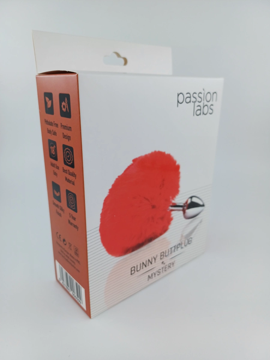 Dop Anal Bunny Buttplug, Small, Argintiu/Rosu, Passion Labs, Mystery