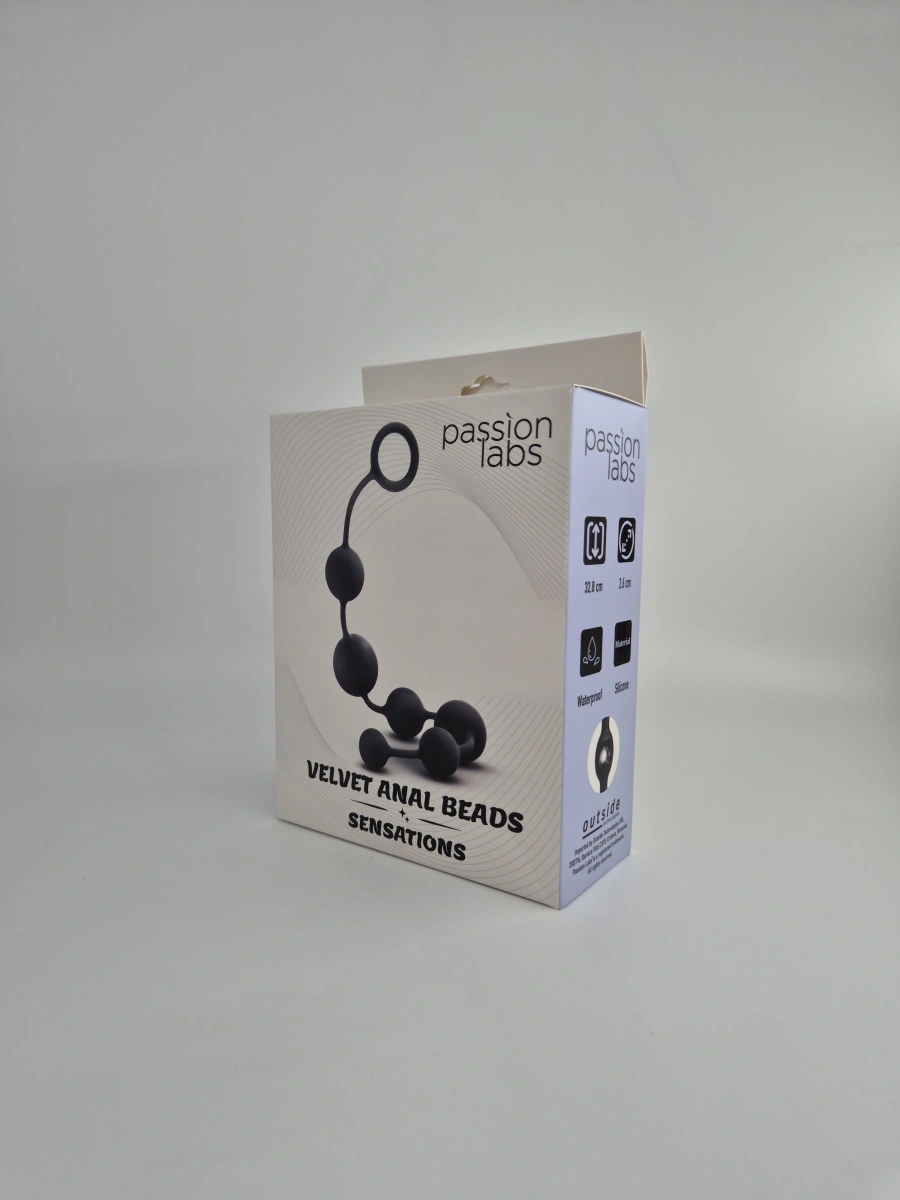 Bile Anale Velvet Anal Beads, Silicon, Negru, 32.8 cm, Passion Labs, Sensations
