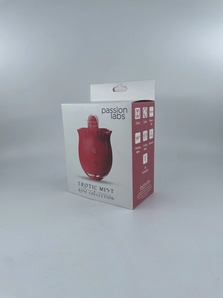 Stimulator Clitoris Erotic Mist, 9 Moduri Vibratii, 9 Moduri Licking, Silicon, USB Magnetic, Rosu, Passion Labs, Rose Collection