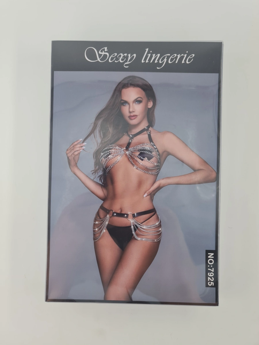 Set Harness Sexy Chains, 4 Piese, Negru, S-L
