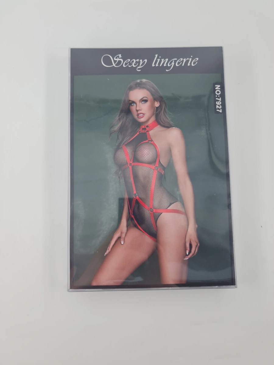 Body Harness Look, Negru/Rosu, S/M