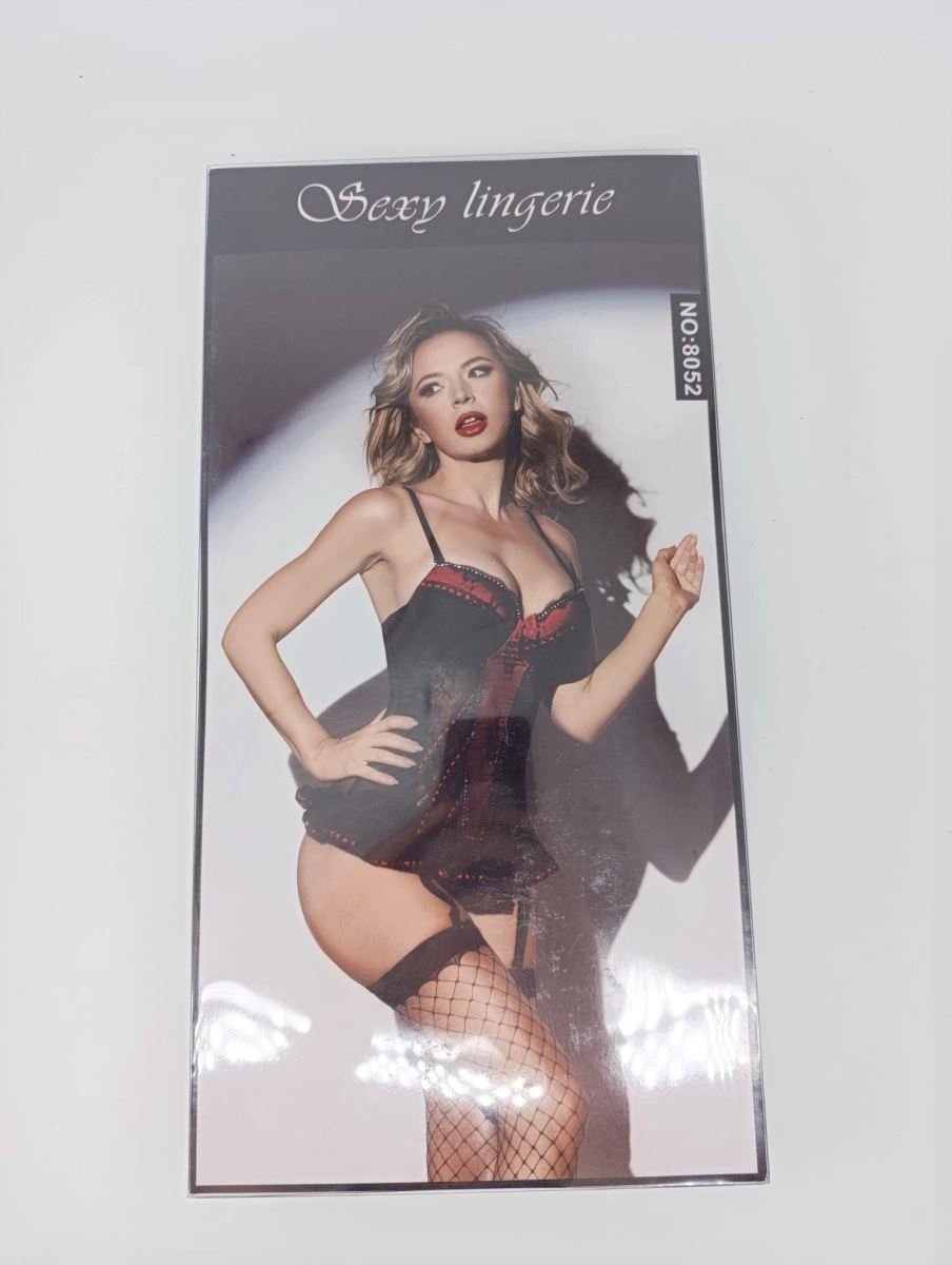 Set Lenjerie 3 Piese Alexis, Negru/Rosu, S/M