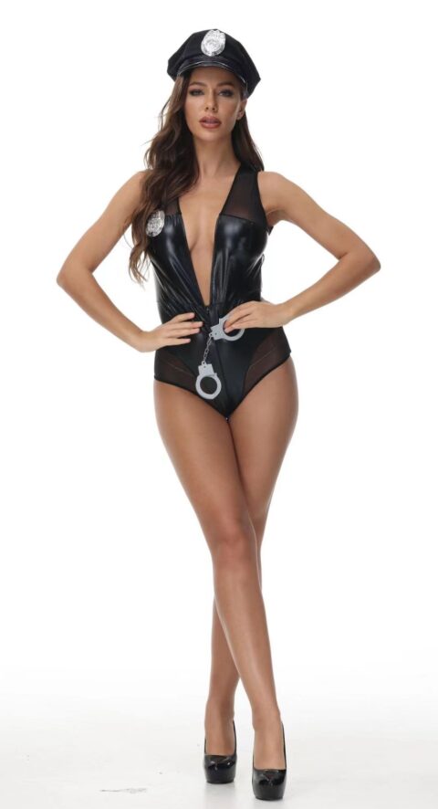 Costumatie Politista Sexy, 4 Piese, Wetlook&Tulle, Negru, S, JGF Lingerie