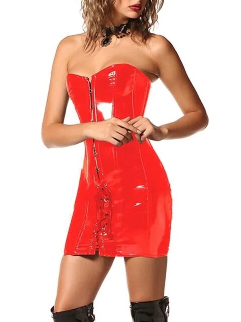 Rochie Sexy Corset Look, Wetlook, Rosu, M